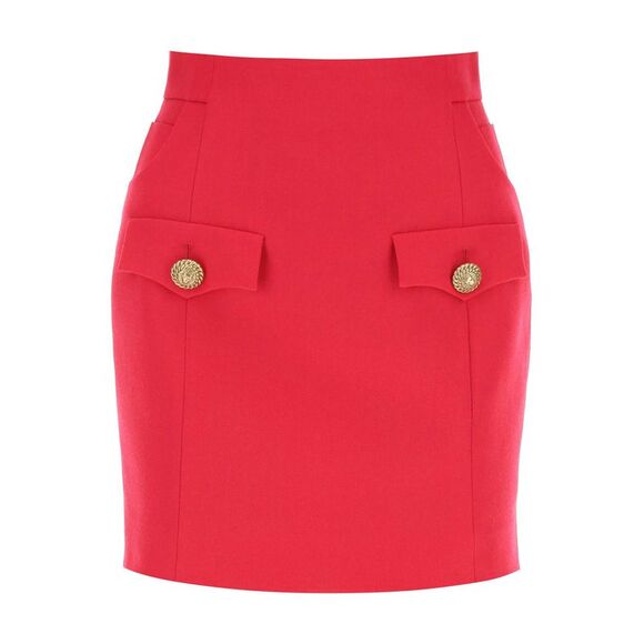 Fuchsia Mini Skirt with Gold Lion Button Accent - Picture 1 of 4